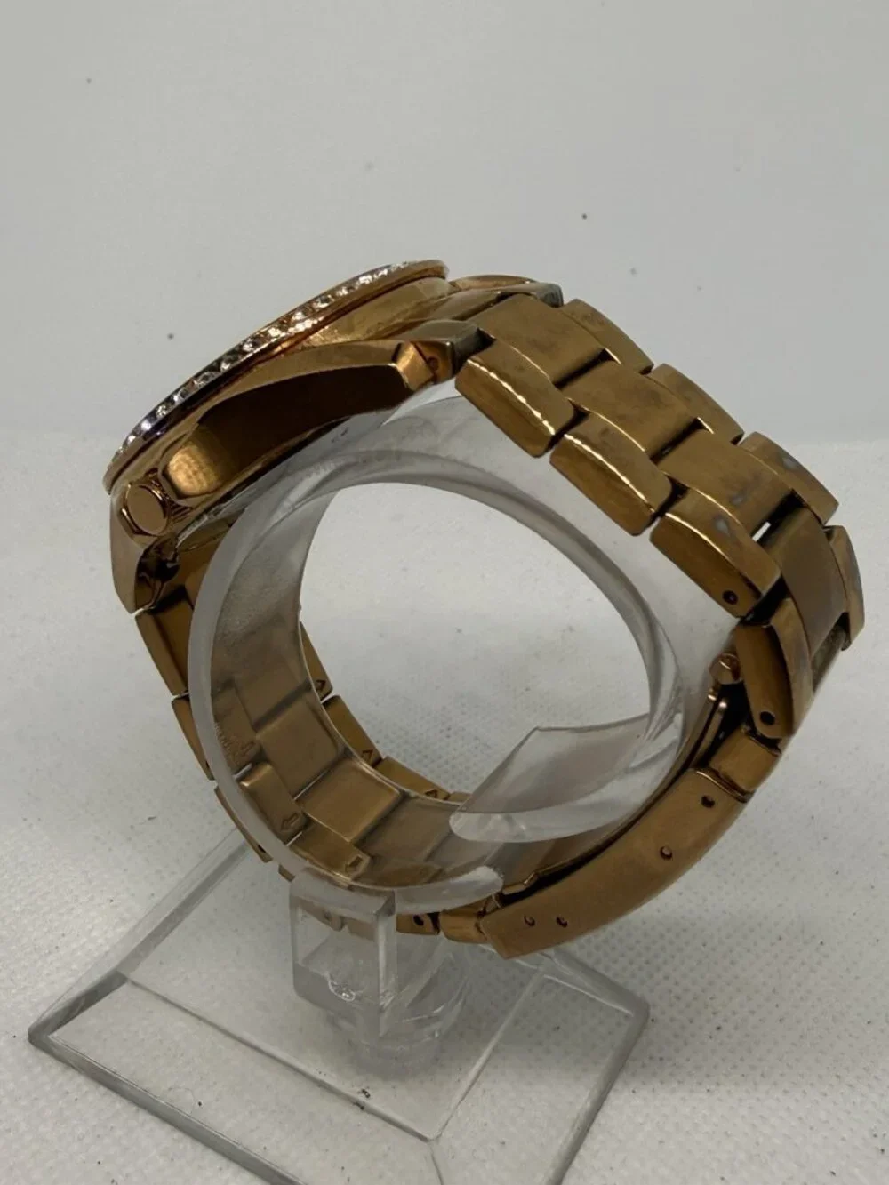 Fossil Riley ES2811 Womens Rose Gold-Tone Crystal Multifunction Watch 38mm